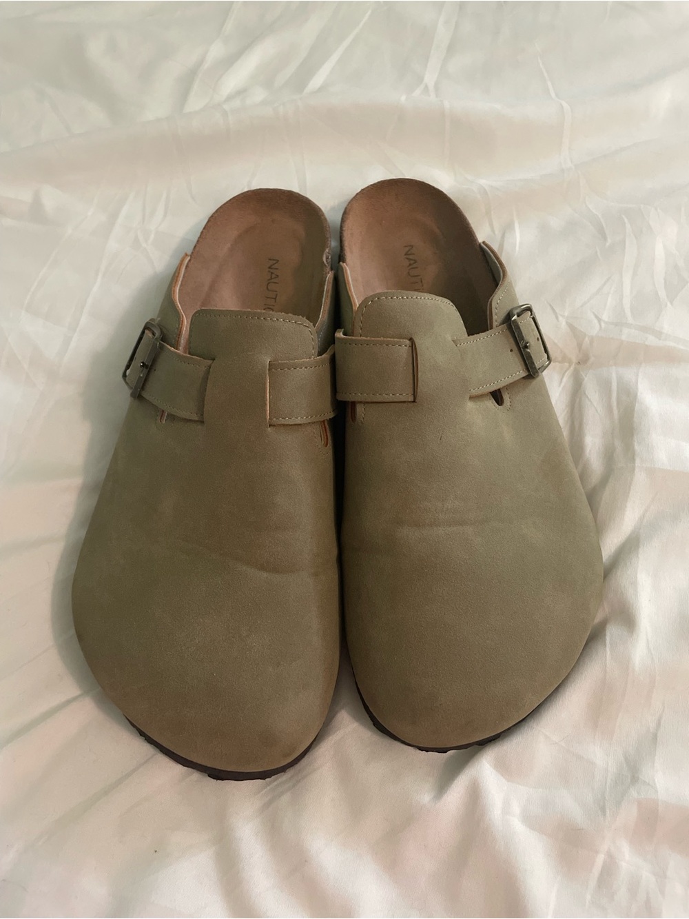 Nautica Women's Taupe Slip-On Buckle Mules